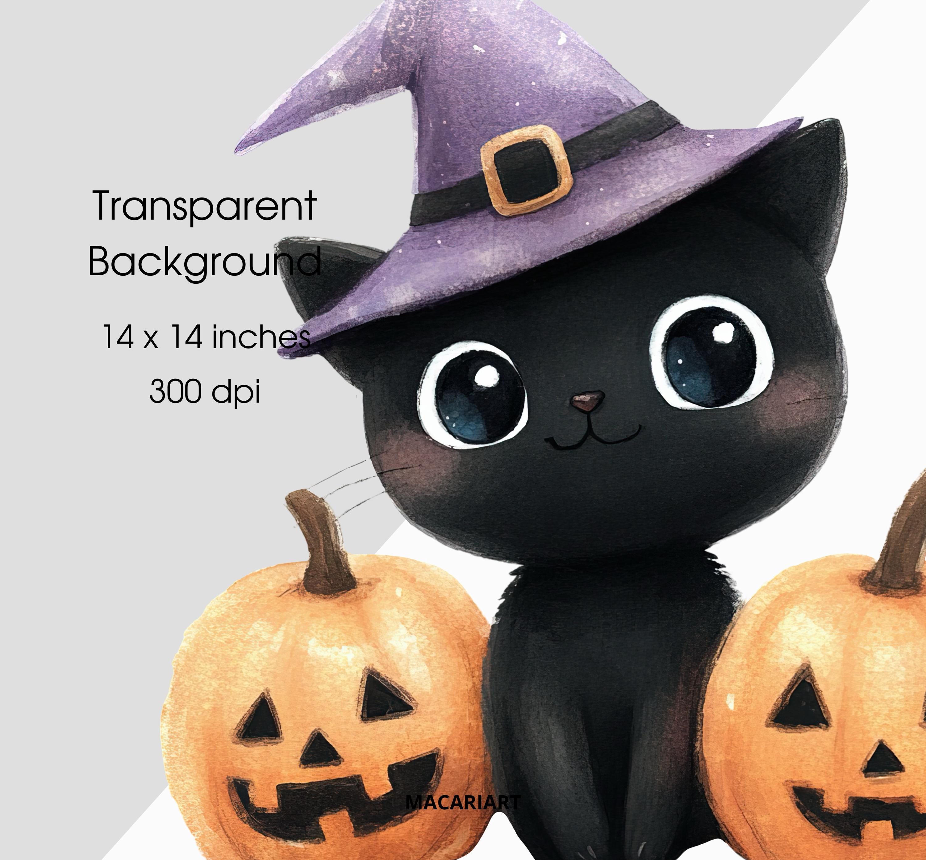 Cute Halloween Black Cat Clipart Bundle Watercolor Witch Cat Png Funny ...