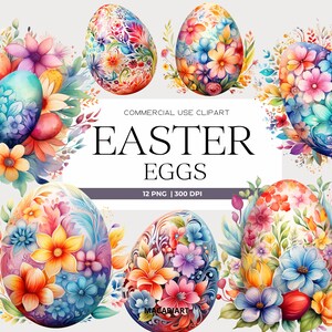 Oeufs de Pâques aquarelle Clipart Joyeuses Pâques Png Clipart floral printemps Clipart Oeufs de Pâques Png téléchargement numérique Paper Craft Junk Journal