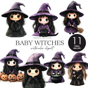 Cute Witch Clipart Watercolor Halloween Clip Art Mystical Witches Png Pumpkin Autumn Fall October Halloween Decor Digital Download