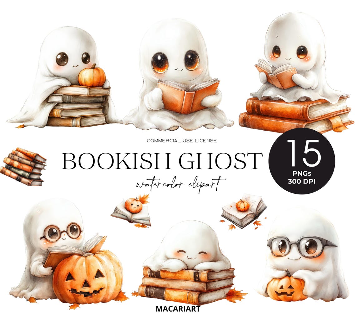 Cute Ghost Reading Clipart Halloween Bookish Ghost Png Spooky Bookish ...