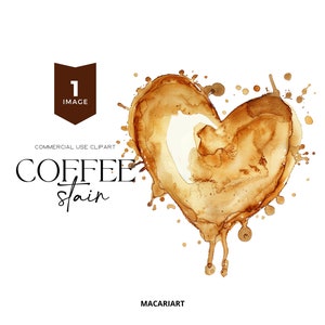 Coffee Heart Stain Clipart Watercolor Coffee Heart Espresso Coffee Splashes Caffeine Splatters PNG Drink Clipart Instant Download Commercial