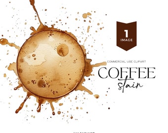 Mancha de café Clipart acuarela café anillo espresso café salpicaduras cafeína salpicaduras PNG bebida clipart descarga instantánea uso comercial
