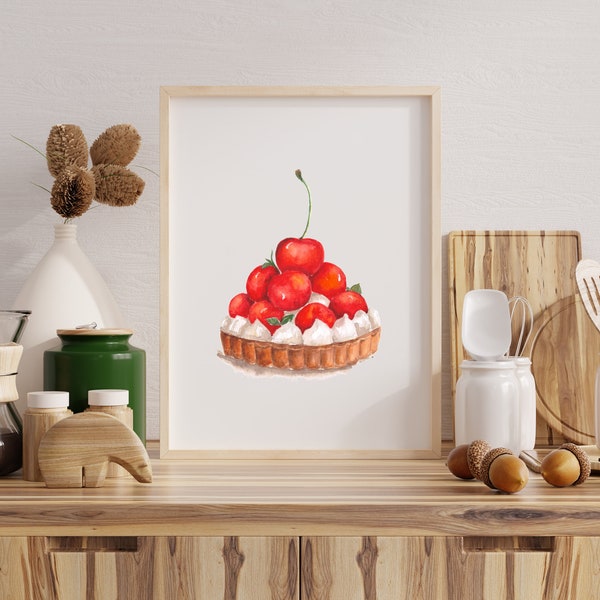 Cake Original Art Works Png, Cherry Cake Png Image Design for Tshirt Mugs Tote Bags, Berries Dessert Cake Watercolor Art Clip Art Image File