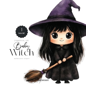 Cute Witch Clipart Watercolor Halloween Clip Art Mystical Witches Png Pumpkin Autumn Fall October Halloween Decor Digital Download