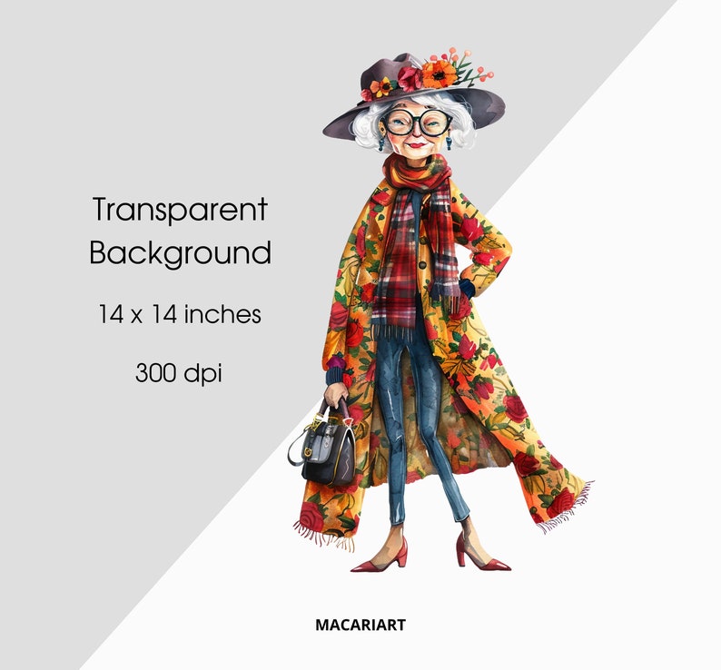 Whimsical Old Lady Clipart Quirky Woman Funny Old Ladies Clipart Old ...