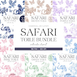 Safari toile clipart aquarel chinoiserie jungle dieren baby shower toile de jouy clip art commercieel gebruik png digitale download