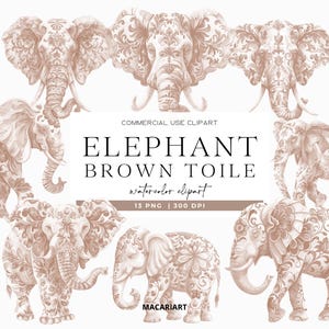Toile bruine olifant clipart aquarel chinoiserie toile de jouy jungle dieren safari toile bruine clipart babyshower bruine olifant png