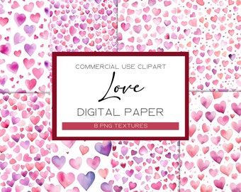 Valentine Hearts Seamless Digital Papers Watercolor Heart Backgrounds Love Clipart Valentine’s Day Digital Paper Hearts Patterns Valentines