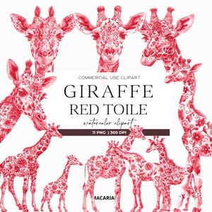 Toile rode giraf clipart aquarel chinoiserie toile de jouy jungle dieren safari toile rode clipart baby shower giraf png Frans patroon