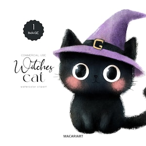 Cute Halloween Black Cat Clipart Bundle Watercolor Witch Cat Png Funny Black Cat Halloween Animals Clipart Spooky Halloween Witchcraft Png