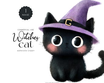 Cute Halloween Black Cat Clipart Bundle Watercolor Witch Cat Png Funny Black Cat Halloween Animals Clipart Spooky Halloween Witchcraft Png