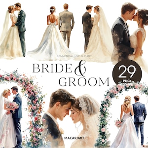 Clipart acquerello sposa e sposo schiena, PNG giorno delle nozze, Clipart appena sposati, PNG sposa e sposo romantici, Clipart invito matrimonio