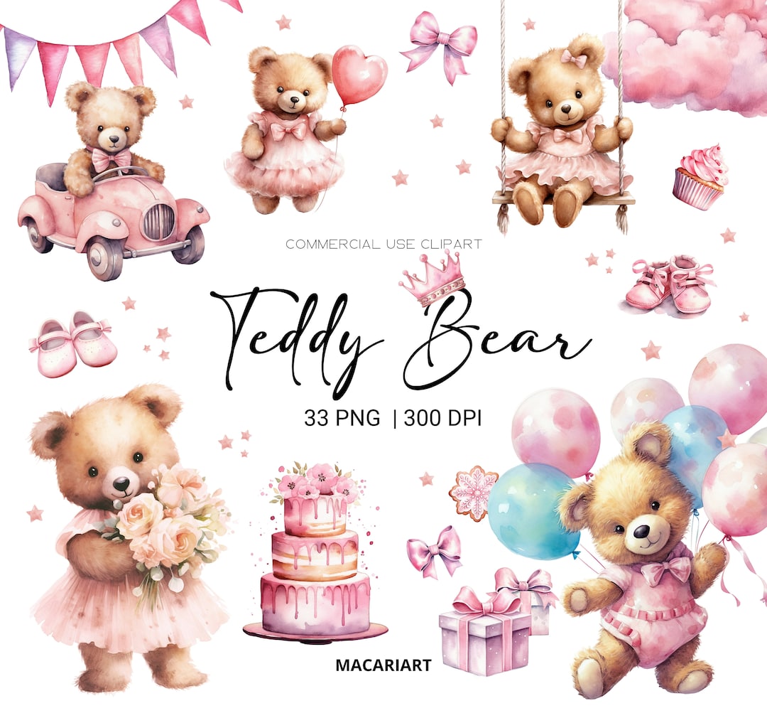 Teddy Bear Clipart Watercolor Bear Baby Shower Decor Watercolor Wall ...