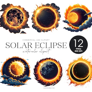Zonsverduistering clipart astrologie hemelse png totale zonsverduistering 2024 png bundel cartoon eclipse aquarel Galaxy clipart commercieel gebruik