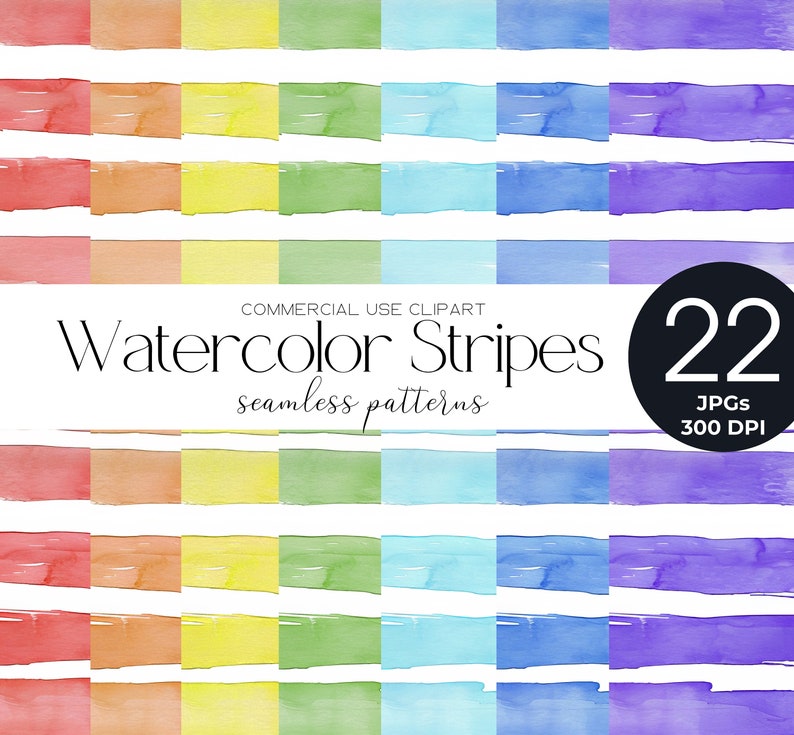 Watercolor Stripes Digital Paper Seamless Pattern Rainbow Pastel ...