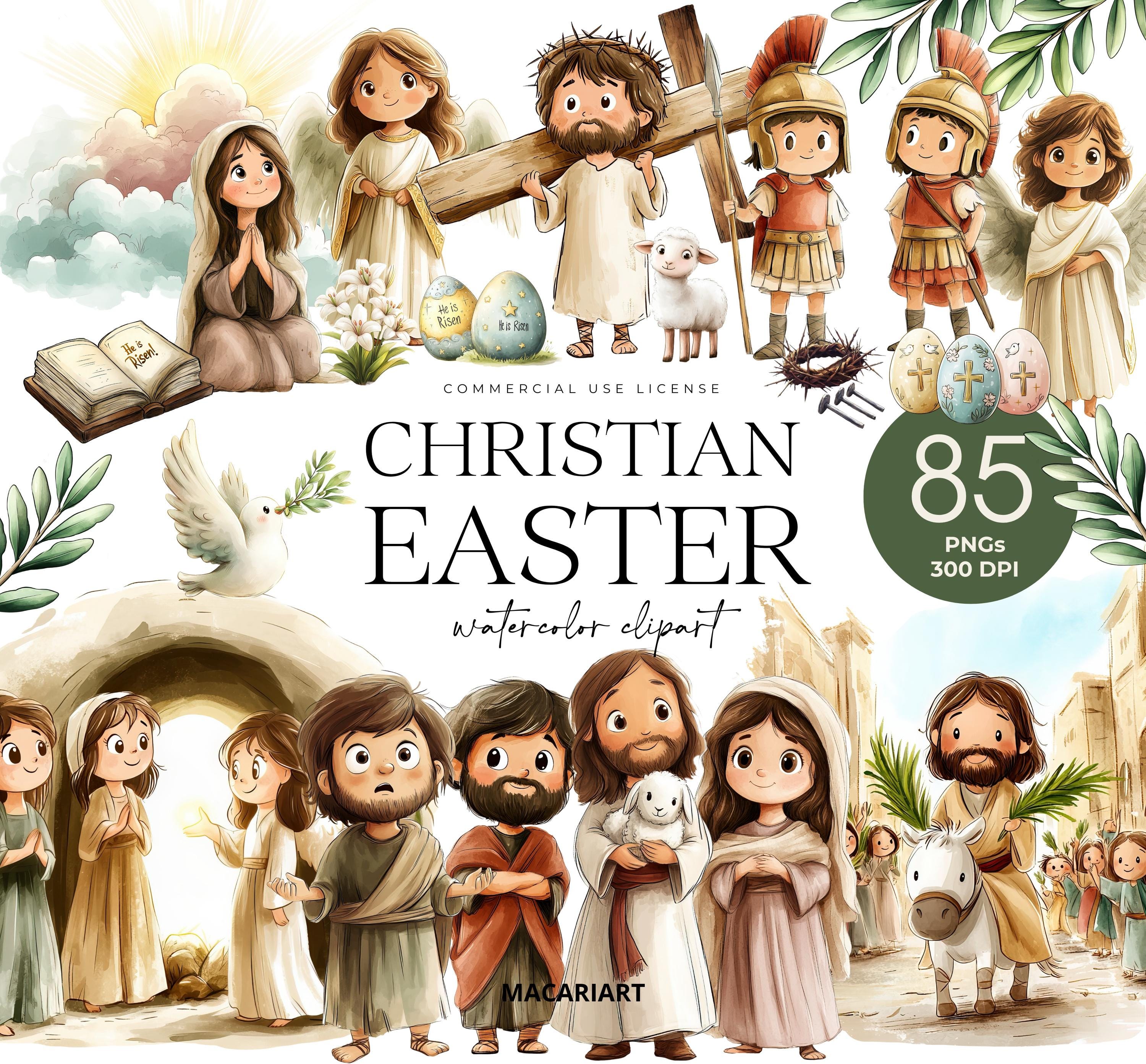 Christian Easter Clipart, Watercolor Jesus PNG, Biblical Character Clipart, Bible Story, Biblical People, Religious Clipart, He Is Risen