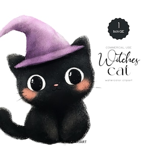 Cute Halloween Black Cat Clipart Bundle Watercolor Witch Cat Png Funny Black Cat Halloween Animals Clipart Spooky Halloween Witchcraft Png