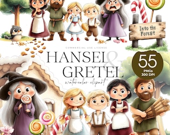 Hansel And Gretel Clipart, Brothers Grimm Story, Watercolor Fairy Tale Images, Nursery Rhyme, Evil Witch, Gingerbread House, Kids Stories