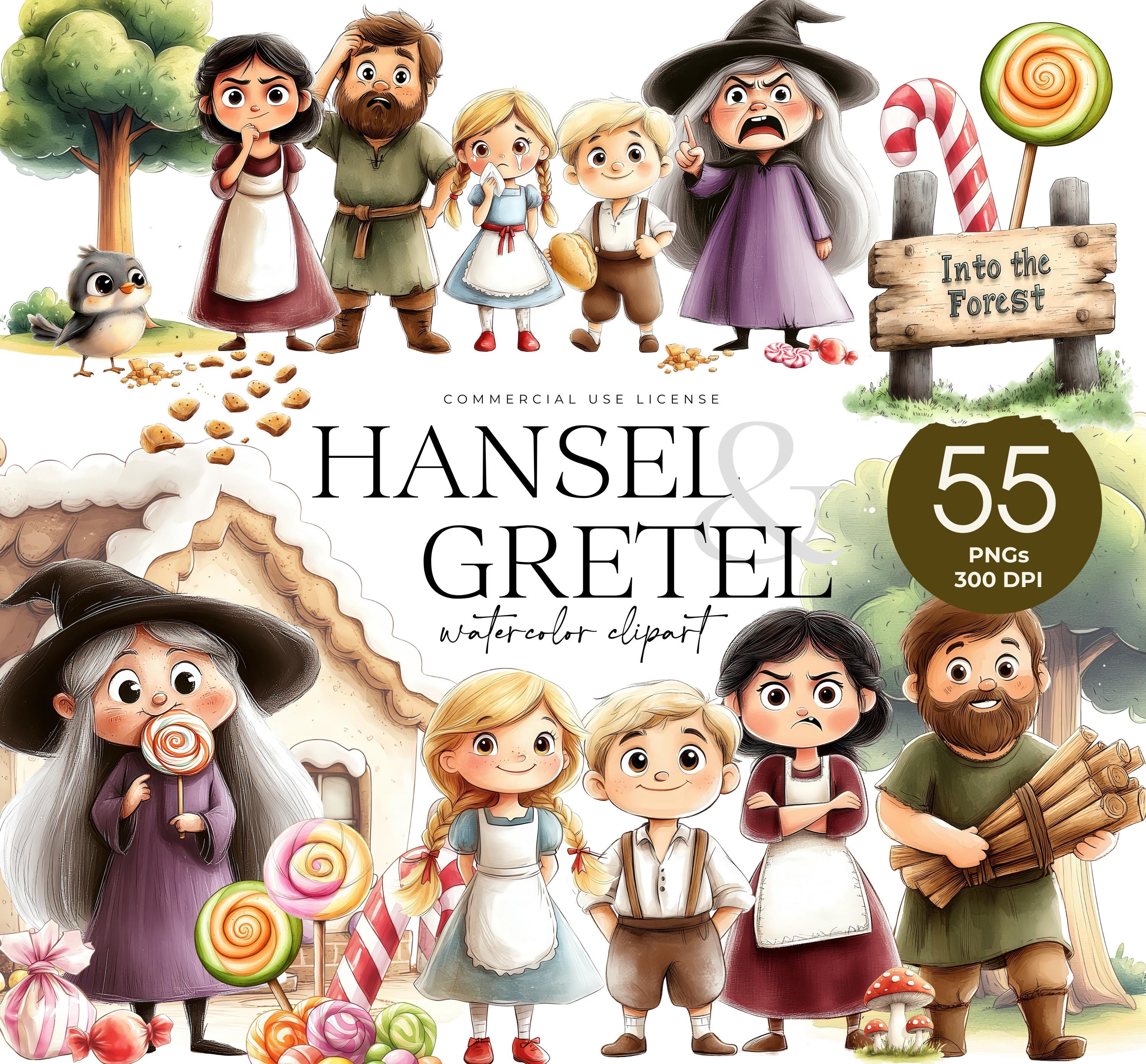 Hansel and Gretel Clipart, Brothers Grimm Story, Watercolor Fairy