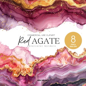 Bordi di agata rossa Clipart Bordo in marmo bordeaux glitterato oro Geode Clipart Invito a nozze Cornici in marmo rosso Sovrapposizioni Agata bordeaux Png