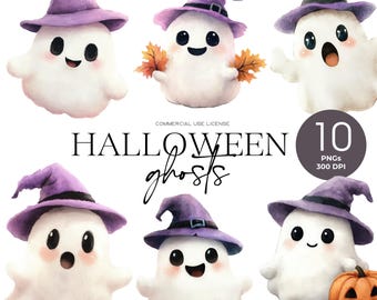 Lindo fantasma clipart fantasma de Halloween PNG fantasma espeluznante acuarela clipart de Halloween fantasma bohemio Halloween PNG temporada espeluznante vibraciones de otoño
