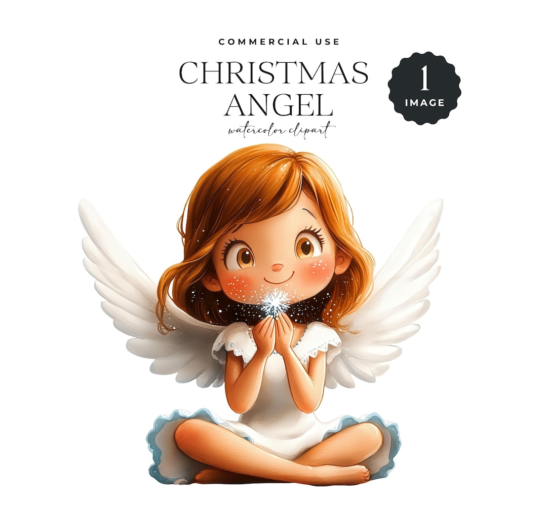 クリスマスエンジェルクリップアート、水彩画のかわいい天使、かわいい