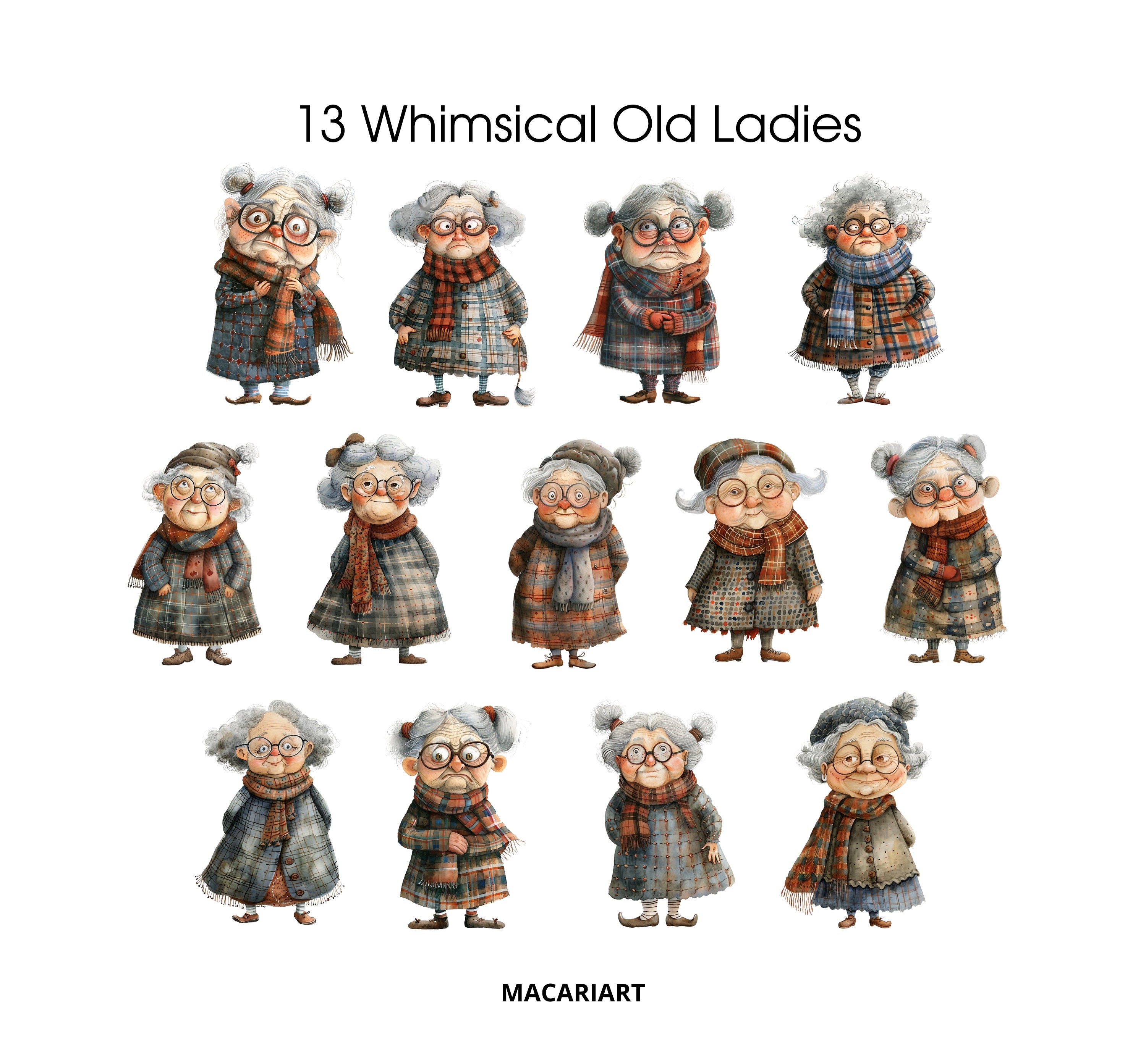 Whimsical Old Lady Clipart Quirky Woman Funny Old Ladies Clipart Old ...