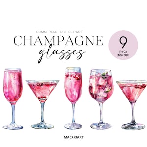 Pink Champagne Glasses Clipart Watercolor Champagne Png Celebration Clip Art Party Clipart Birthday Graphic Wedding Invitation Glass Clipart