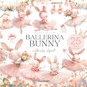 Ballerina Häschen Clipart, Aquarell Häschen im Tutu, süßes Häschen Png, Ballett Häschen Clipart, Baby Tier Clipart, Osterhase, Kinderzimmer Dekor