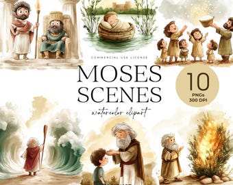 Moses Clipart, Biblical Scenes Clipart, Kids Bible Study Clipart, Bible Story Images, Christian Clipart, Old Testament Clipart, Cute Moses