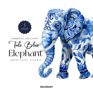Toile blauwe olifant clipart aquarel chinoiserie toile de jouy jungle dieren safari toile blauwe clipart babyshower blauwe olifant png