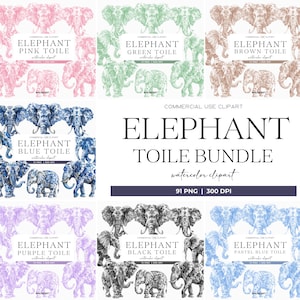 Olifant toile clipart aquarel chinoiserie jungle dieren baby shower toile de jouy clip art commercieel gebruik png olifant digitale download