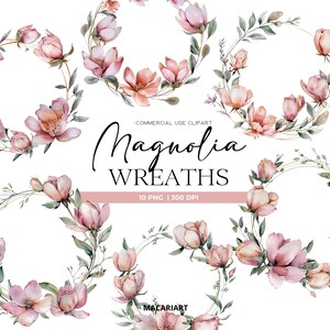 Magnolia Wreath Clipart Magnolia Blossom White Flower Clipart Magnolia Leaves Floral Watercolor Clip Art Flower Wreath Botanical Art Wedding