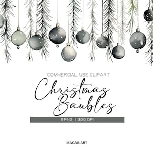 Pallina di Natale Clipart Acquerello Neutro Inverno Ornamento Decorazione Scandinavo Natale Clipart Bundle Inverno Clipart Download immediato