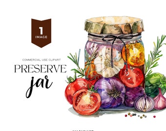 Preserve Jar Watercolor Clipart Pickle Jar Png Food Clipart Canning Label Pickles Clipart Pickles Lover Food Art Digital Download Mason Jars