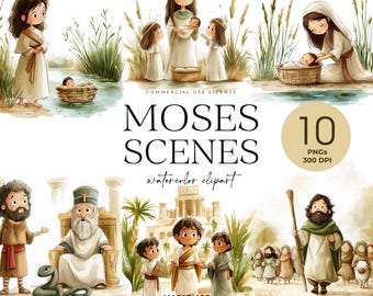 Mozes clipart, bijbelse scènes clipart, kinderbijbelstudie clipart, bijbelverhaal beelden, christelijke clipart, oude testament clipart, schattige Mozes