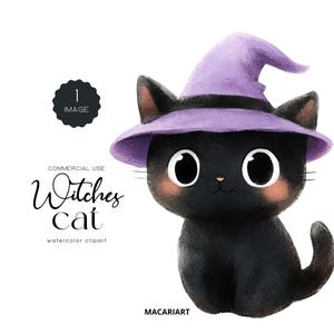 Cute Halloween Black Cat Clipart Bundle Watercolor Witch Cat Png Funny Black Cat Halloween Animals Clipart Spooky Halloween Witchcraft Png