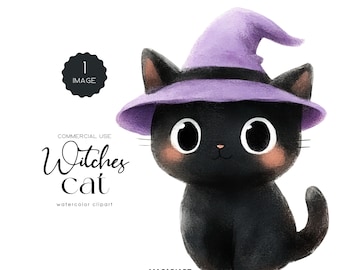 Cute Halloween Black Cat Clipart Bundle Watercolor Witch Cat Png Funny Black Cat Halloween Animals Clipart Spooky Halloween Witchcraft Png