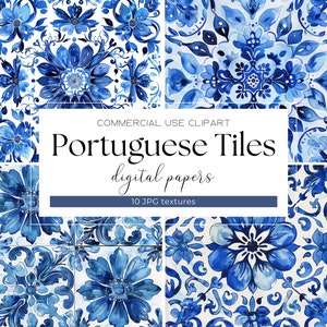 Mediterran Fliesen Aquarell Azulejo Keramikfliesen Blau Weiß Italienische Fliesenmuster Digitales Papier Italienische Hochzeit Junk Journal