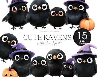 Cute Raven Clipart Watercolor Witches Raven Png Black Raven And Pumpkin Halloween Animals Crow Clipart Spooky Halloween Png Bird Clipart