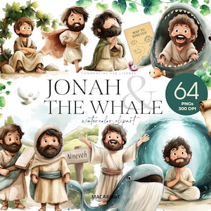 Jonas et la baleine Clipart, Le livre de Jonas, clipart personnage biblique, histoire biblique, personnages bibliques, clipart religieux, Bible PNG mignonne