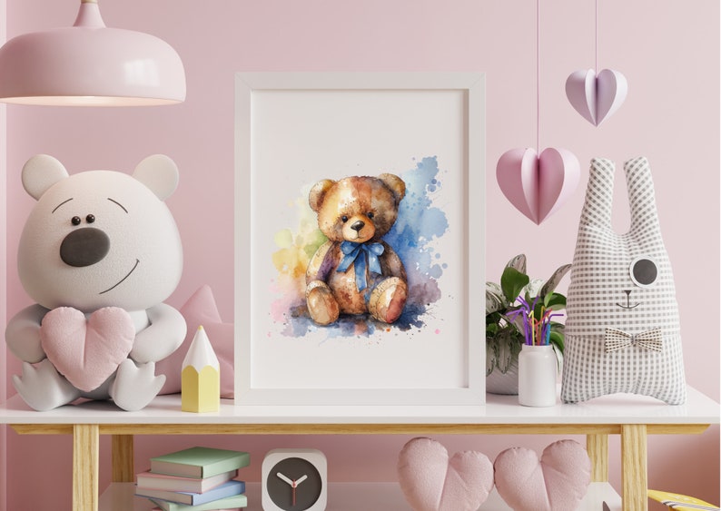 Teddy Bear Clipart Watercolor Bear Baby Shower Decor Watercolor Wall ...