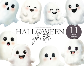 Lindo fantasma clipart fantasma de Halloween PNG fantasma espeluznante acuarela clipart de Halloween fantasma bohemio Halloween PNG temporada espeluznante vibraciones de otoño