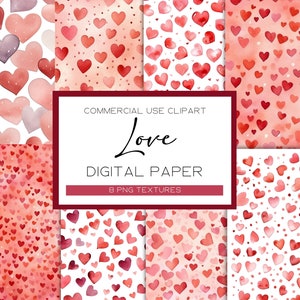 Valentine Hearts Seamless Digital Papers Watercolor Heart Backgrounds Love Clipart Valentine’s Day Digital Paper Hearts Patterns Valentines