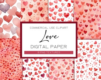 Valentine Hearts Seamless Digital Papers Watercolor Heart Backgrounds Love Clipart Valentine’s Day Digital Paper Hearts Patterns Valentines