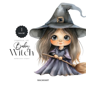 Cute Witch Clipart Watercolor Halloween Clip Art Mystical Witches Png Pumpkin Autumn Fall October Halloween Decor Digital Download