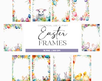 Clipart di cornici pasquali ad acquerello Clipart di bordi floreali Clipart di Pasqua floreali Png Cornici di pulcini Cornici primaverili Cornice di coniglietto pasquale Png Uso commerciale