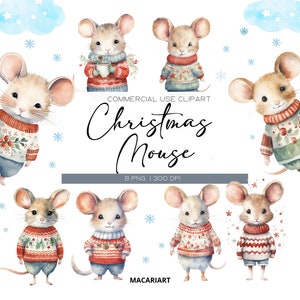Mouse di Natale Inverno Clipart Bundle Natale Bosco Animale Brutto maglione di Natale Ornamento scandinavo Topi di Natale Png Clipart