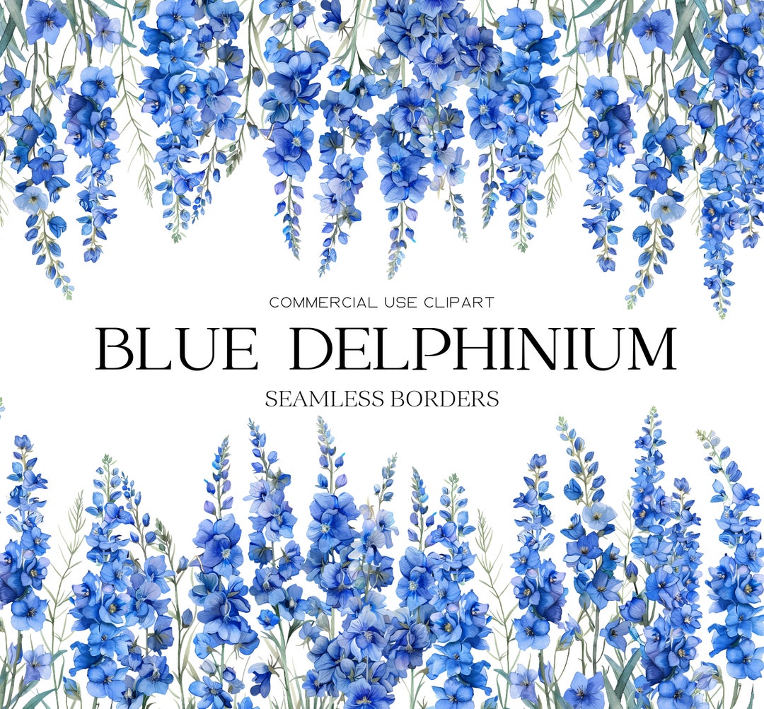 Watercolor Delphinium Clipart Blue Flower Clipart July Birth Flower ...
