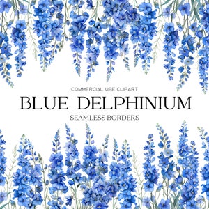Aquarel delphinium clipart blauwe bloem clipart juli geboorte bloem aquarel blauwe delphinium boeket clipart png Floral naadloze rand